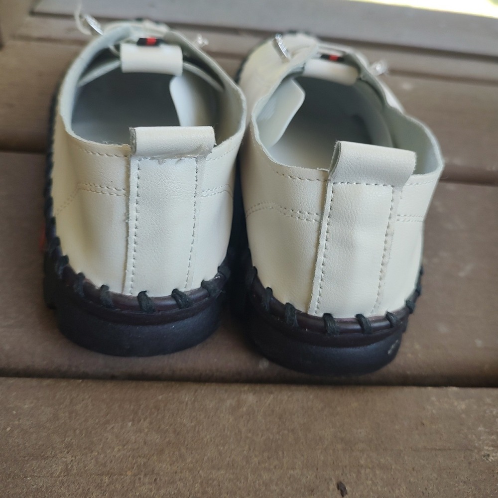 Womens White Leather Whipstitch Slip On Bungee Lace Sneakers Size 39 EU 8 US
